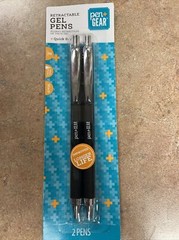 PEN + GEAR Retractable Med. Point Gel Pens Black Ink Pack of 2- BRAND NEW