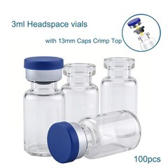 3ml Headspace Vials Clear Glass Bottle 13mm Crimp top Flat Bottom HPLC 100PCS