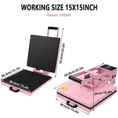 15″x15″ Clamshell T-shirt Heat Press Machine Digital Transfer Sublimation Print