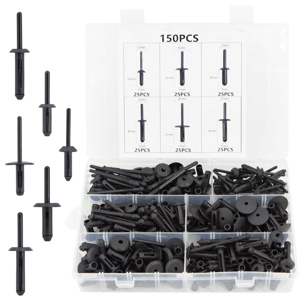150x Plastic Pom Pop Rivets Set Assortment Pop Poly Bevel Round Head Blind Rivet