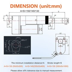 DC 12V Linear Actuator Heavy Duty 2″~40″ Long Stroke 5mm/s 36in 3000N Waterproof