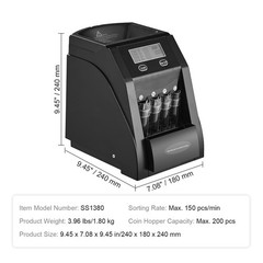Uimoso USD Coin Sorter Wrapper Roller 150 Coins/min 4 Coin Tubes Store 200 Coins