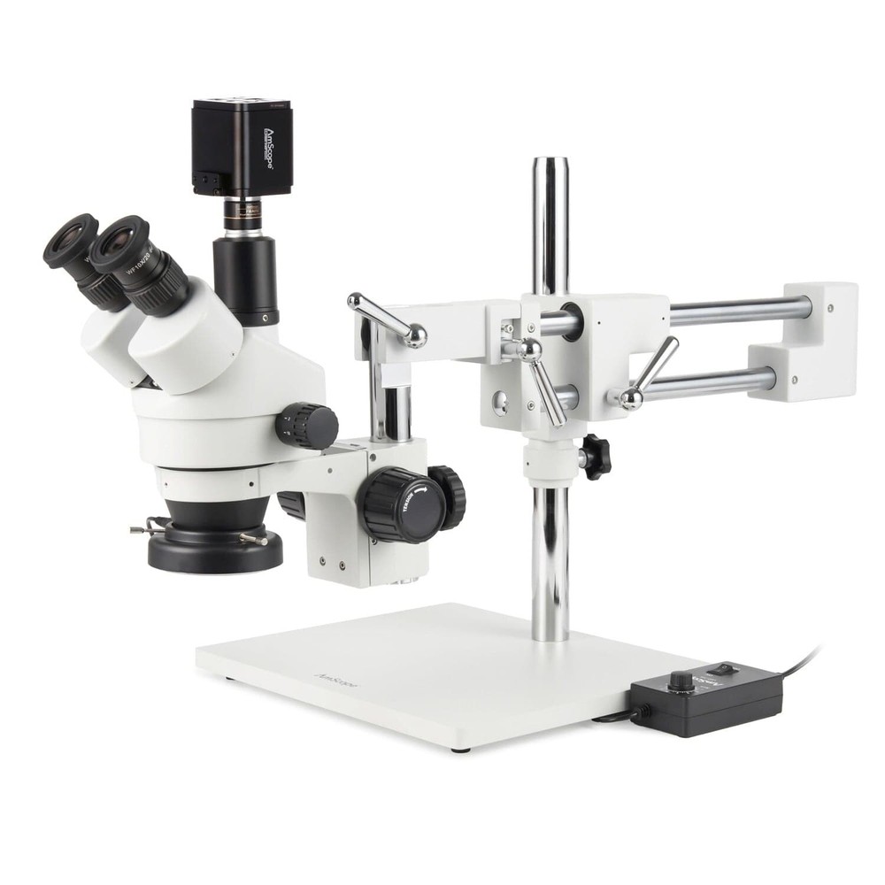 AmScope 3.5X-90 Trinocular Stereo 2-Arm Boom Microscope 8MP HDMI/WiFi/LAN Camera