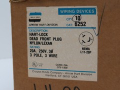 Arrow Hart-Lock 6252 Twist Locking Plug 20A 250V 3-Pole 3-Wire NEMA L11-20P