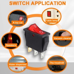 5Pcs Red Illuminated Rocker Switch ON Off SPST 3 Pin Position Boat Style: Red