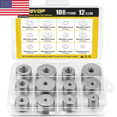 108Pcs 304 Stainless Steel Flat Washers, Fender Washers Assortment Kit 12 Sizes