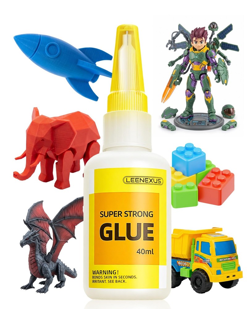 LEENEXUS Super Glue for Plastic, PLA, ABS, PETG, PC, ASA, Acrylic, PVC, Clear
