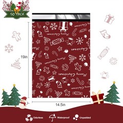 50 Pack Christmas Poly Mailer 14.5×19 Inch Holiday Shipping Bags Clothing