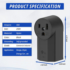 NEMA 6-50R Receptacle 50 Amp 2-Pole 3-Wire Surface Mount Power
