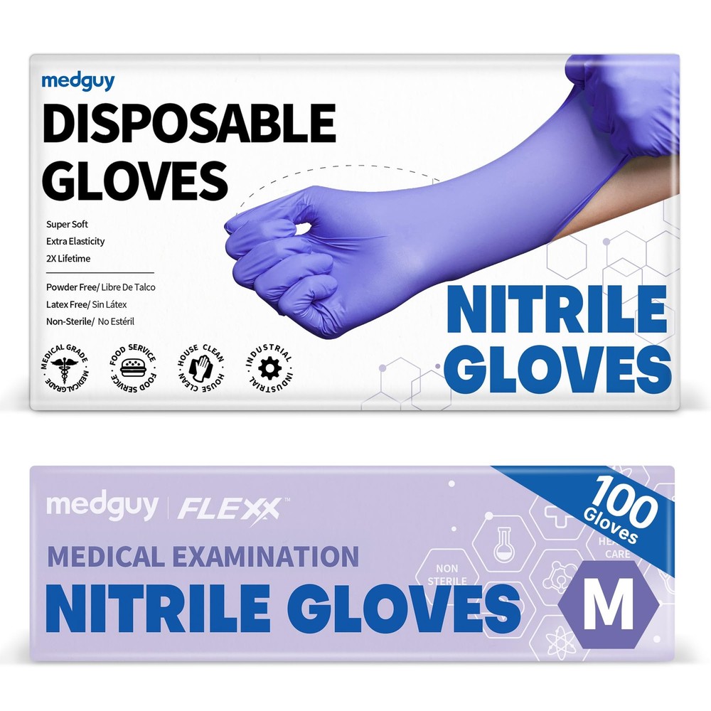 Medguy Medical Nitrile Exam Gloves, 4 Mil Medium, Medium (Blue-violet)