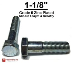 1-1/8″-7 Hex Bolt Zinc Plated Grade 5 Cap Screw Coarse Thread (All Length & Qtys