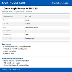50 x LED 10mm Cool White .5 Watt Super Bright High Power LEDs 0.5w half 1/2 Car