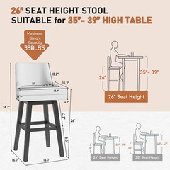 26″ Swivel Bar Stools with Back Set of 2/4/6 Upholstered Bar Chairs for Kitchen