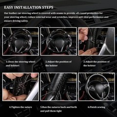 Steering Wheel Cover Lace Up, Stitch On Wrap, Breathabl Color: Full hole-Black