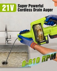 Cordless Drain Auger 25ft Auto Feed Snake Clog Remover 21V Power 2.0Ah Battery