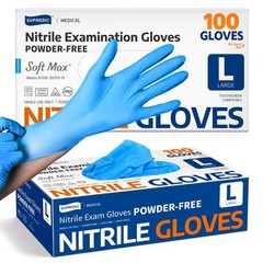 Supmedic Medical Nitrile Exam Gloves, Latex-Free, Large, Blue (Large)
