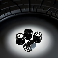Paw Tire Valve Stem Caps Cover, 4 Pcs Metal Black Air Valve Color: Cat/Dog Paw