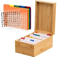 4 x 6 Inch Index Card Holder Set, Bamboo Organizer Box with 50 Dividers & 2 S…