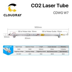 Cloudray 150W-180W CO2 Laser Tube for CO2 Cutting Machine W7 US Stock