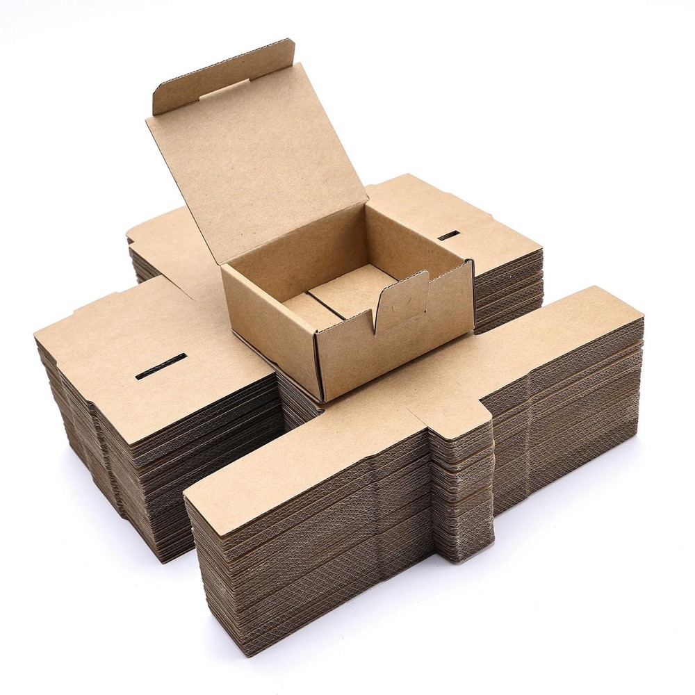 Small Shipping Boxes 3.5×3.3×1.6 Inches, 50-Pack Brown Corrugated Cardboard G…