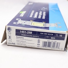 (10-Pk) Leviton Single Pole Toggle Quiet Switch Ivory 15A/120VA 1451-2IM
