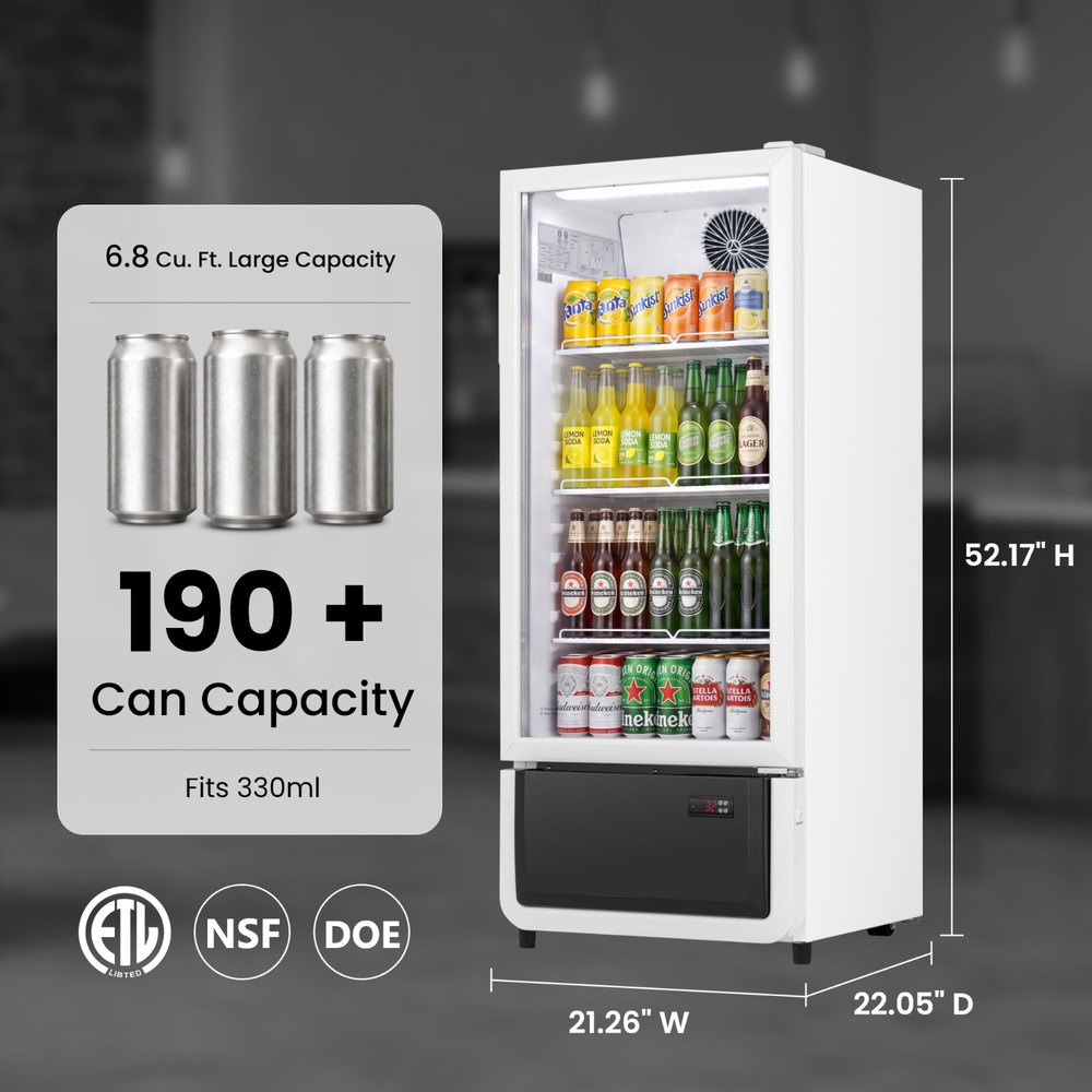 Yeego Commercial Upright Refrigerator Merchandiser Beverage Display Cooler White