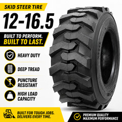 12-16.5 Skid Steer Tires 12 Ply 12×16.5 Loader Tire Heavy Duty Tubeless NHS 12PR