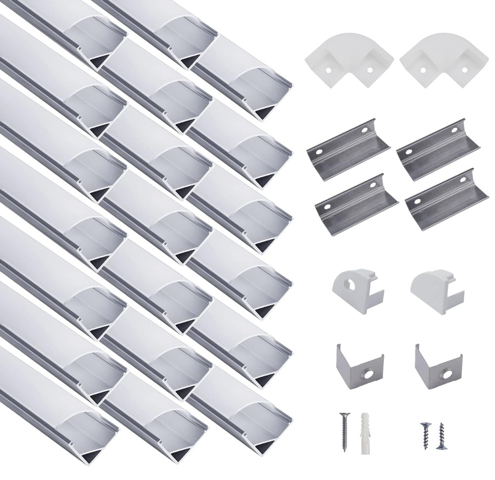 20-Pack 3.3Ft 1Meter V Shape LED Aluminum Channel System with Milky Cover End C