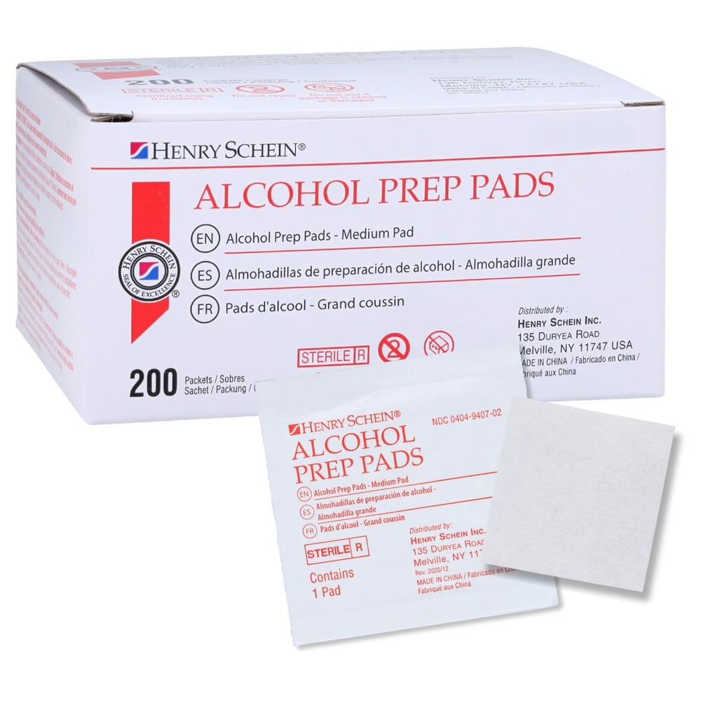 Henry Schein Medium Alcohol Prep Pads, 70% IPA, 200 Count (Pack of 1), White