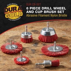 6 pc Abrasive Filament Nylon Bristle Drill Wheel and Cup Brush Set, 1/4″ Drill