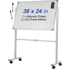 VEVOR Mobile Dry Erase Board Magnetic Whiteboard w/ Stand 36″ x 24″ Double Sided