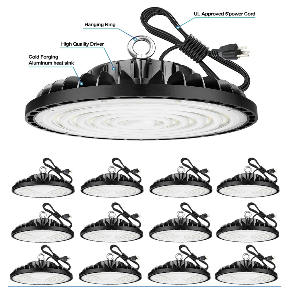 12 Pack 200W UFO Led High Bay Light Factory Warehouse Commercial Light Fixtures