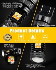 Switchback LED Bulbs Extremely Bright 3030 Chipsets Xenon White/Amber Yellow LED