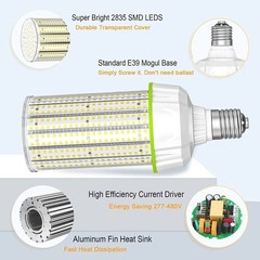 (2-Pack) 480V LED Corn Light 200W (800w HID MH HPS Eq.) Warehouse High Bay Bulb