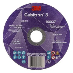3M Cubitron 90037 Abrasive Cut-Off Wheel, Type 1, 5 In Dia, 0.045 In Thick, 7/8