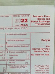 2022: 5 SHEETS 1099-B IRS Proceeds Broker/Barter Exch & 3=1096 Transmittal Forms