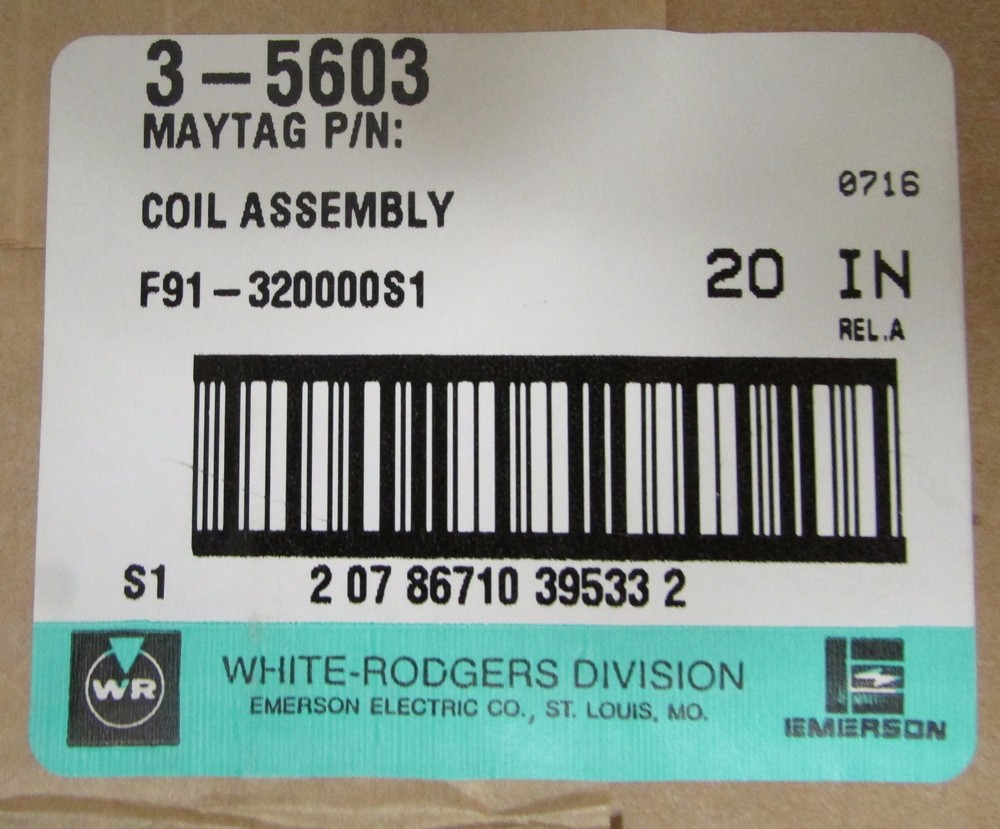 MAYTAG WHITE RODGERS EMERSON F91 320000S1 3 5603 Gas Valve Solenoid Coil 3-5603