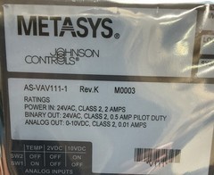 Johnson Controls AS-VAV111-1 Variable Air Volume Controller
