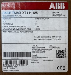ABB XT1HU3125AYD000XXX Circuit Breaker 125A 3P 600V XT1 MCCB UL 489 New