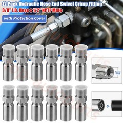 12Pack 1/2″ NPTF Hydraulic Hose Fittings 3/8″ Hose X 1/2″ NPTF Male w/ Cover New