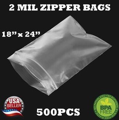 500 – 18″ x 24″ ZIP SEAL TOP LOCK BAGS CLEAR 2 MIL PLASTIC RECLOSABLE BAGGIES