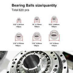 620PCS 304 Stainless Steel Precision Balls Bicycle Bearing Balls Assortment Kit