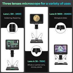 Andonstar 7″ LCD(HDMI)-AD246S-M, Digital Microscope-7″ (HDMI) 3 Lens AD246S-M