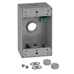 1-Gang Metal Weatherproof Electrical Outlet Box with (3) 1/2 Inch Holes, Gray