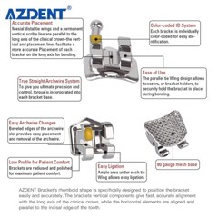 10 Kits AZDENT Dental Orthodontic Brackets Metal Brace Mini Roth 022 Hooks 345