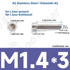 M1.4 M1.6 M2 M2.5 M3 A2 Stainless Steel Socket Cap Head Screws Allen Key Bolts