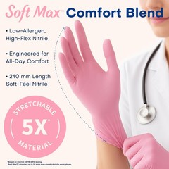 Supmedic Medical Nitrile Exam Gloves, 3.5 mil Small, Small (Rose Quartz)