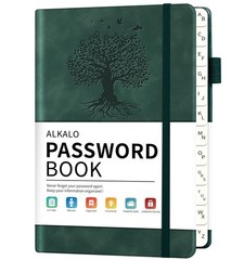 Password Book with Alphabetical Tabs, Small (4.5 x 5.9 inch), Green