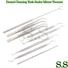 8 pieces Pet Dental Cleaning Tools Scaler Mirror Tweezer Ear Forceps-PR-0015