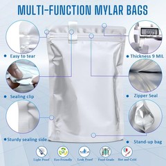 50-150 Mylar Stand-Up Bags for Food Storage 9Mil Thick w/ Oxygen Absorbers 300cc